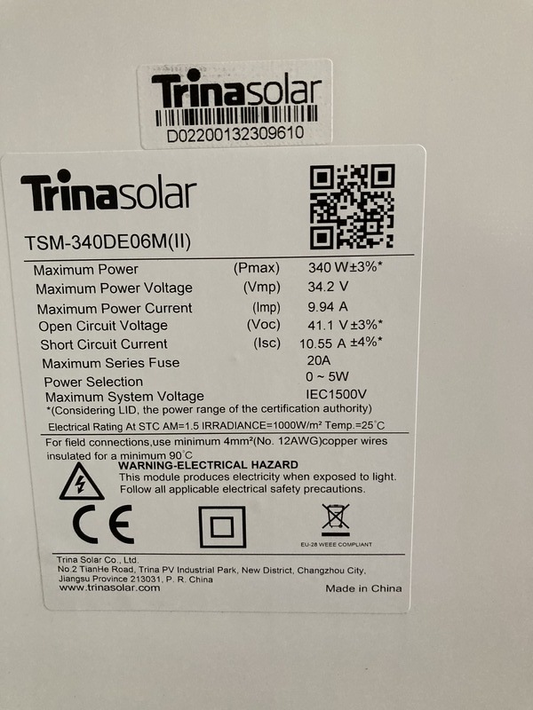 Solar Panel Trina Solar TSM 340 DE06M 08 II 2019 340Wp Mono