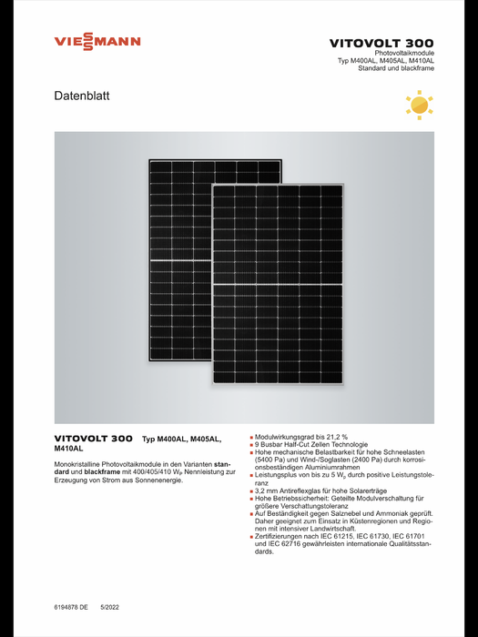 Solar Panel Viessmann Viessmann Vitovolt M410AL Black Frame 410Wp