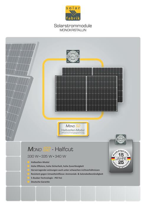 Solar Panel Solar Fabrik Mono S2 Halfcut 340w 340wp Mono Secondsol